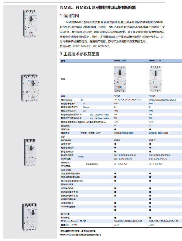 NM8L、NM8SL系列剩余電流動作斷路器選型